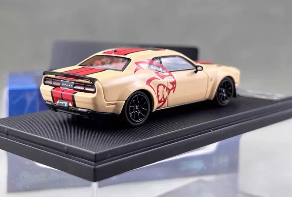 Stance Hunters 1:64  Dodge Challenger SRT Hellcat Beige/Red Graphics –  Diecast Car