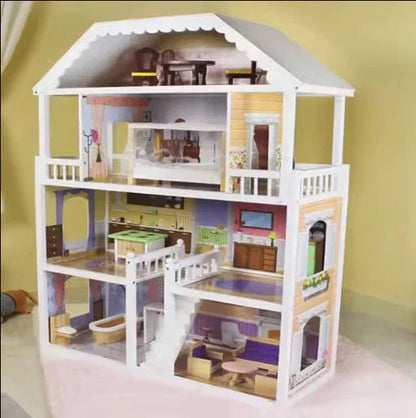 Large Villa Kids Montessori Educational DIY Toy Multi-Functional Wooden Princess Doll House Room For Kids
