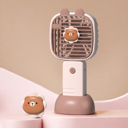 Portable Handheld Mini Fan with Stand – Cute Cartoon Personal Cooling Fan for Travel, Office & Outdoor Use (Pack of 1)
