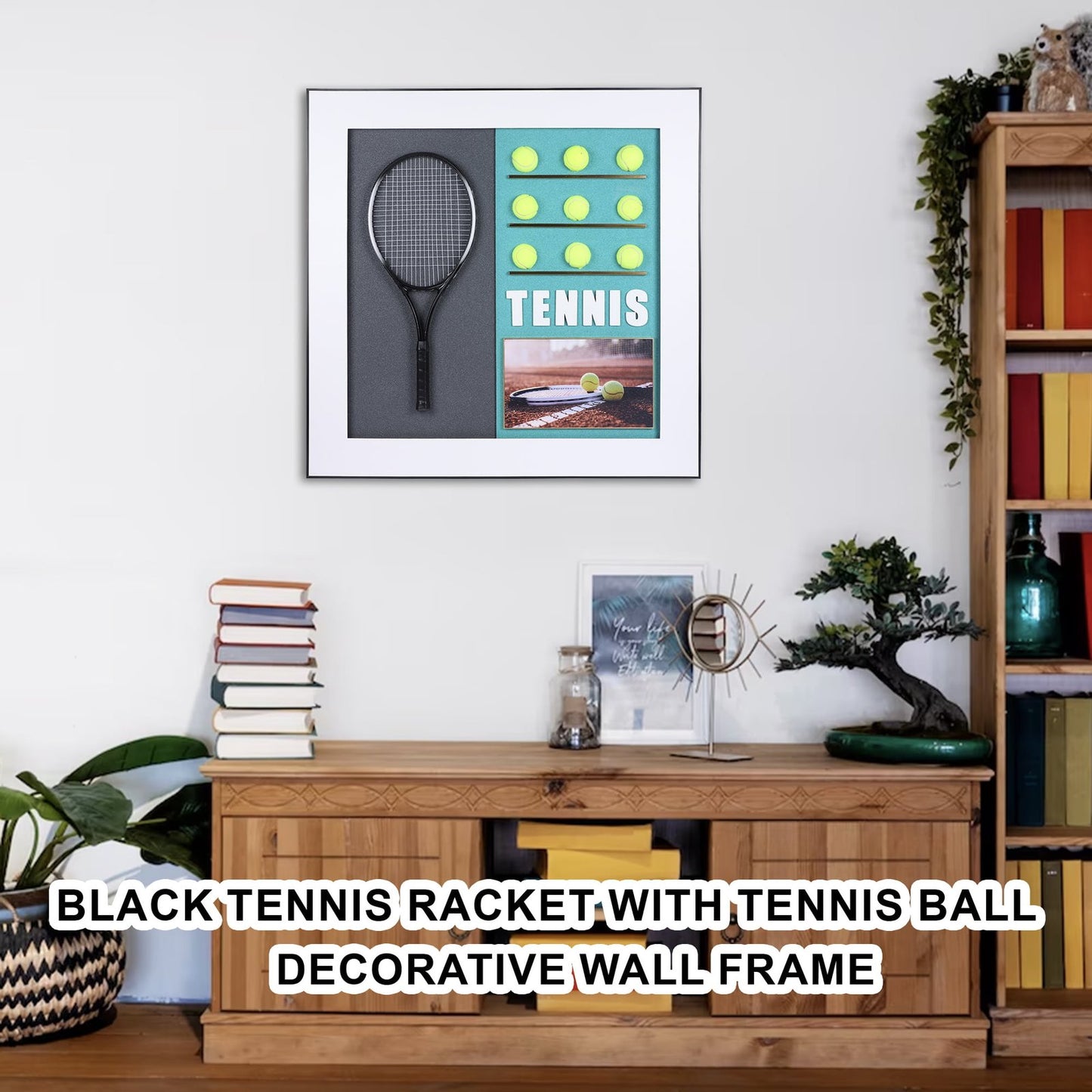 Black Tennis Racket with Tennis Ball Decorative Wall Frame - Elevate Your Decor with Sporting Elegance