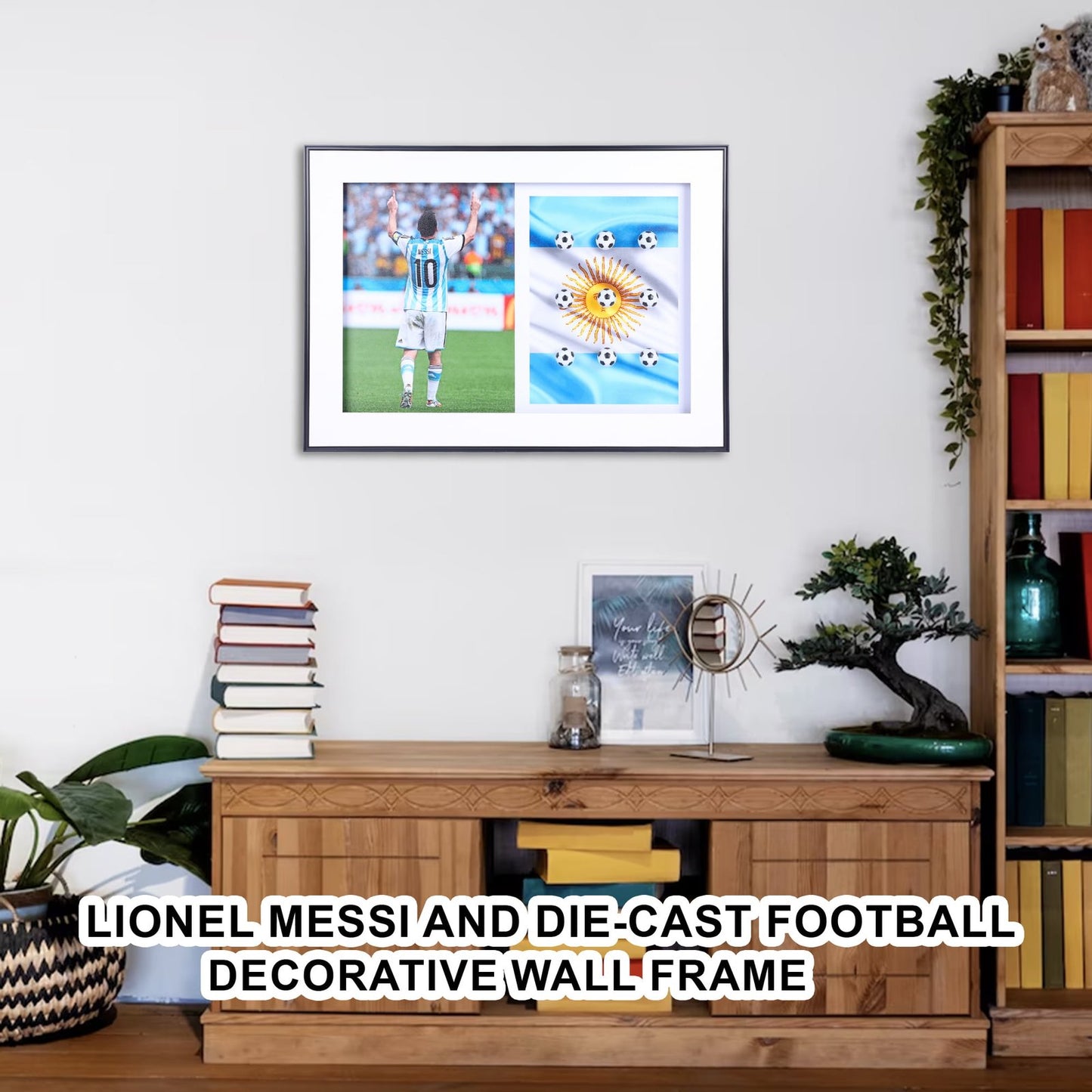 Lionel Messi and Die-Cast Football Decorative Wall Frame - Celebrate Football Greatness in Style