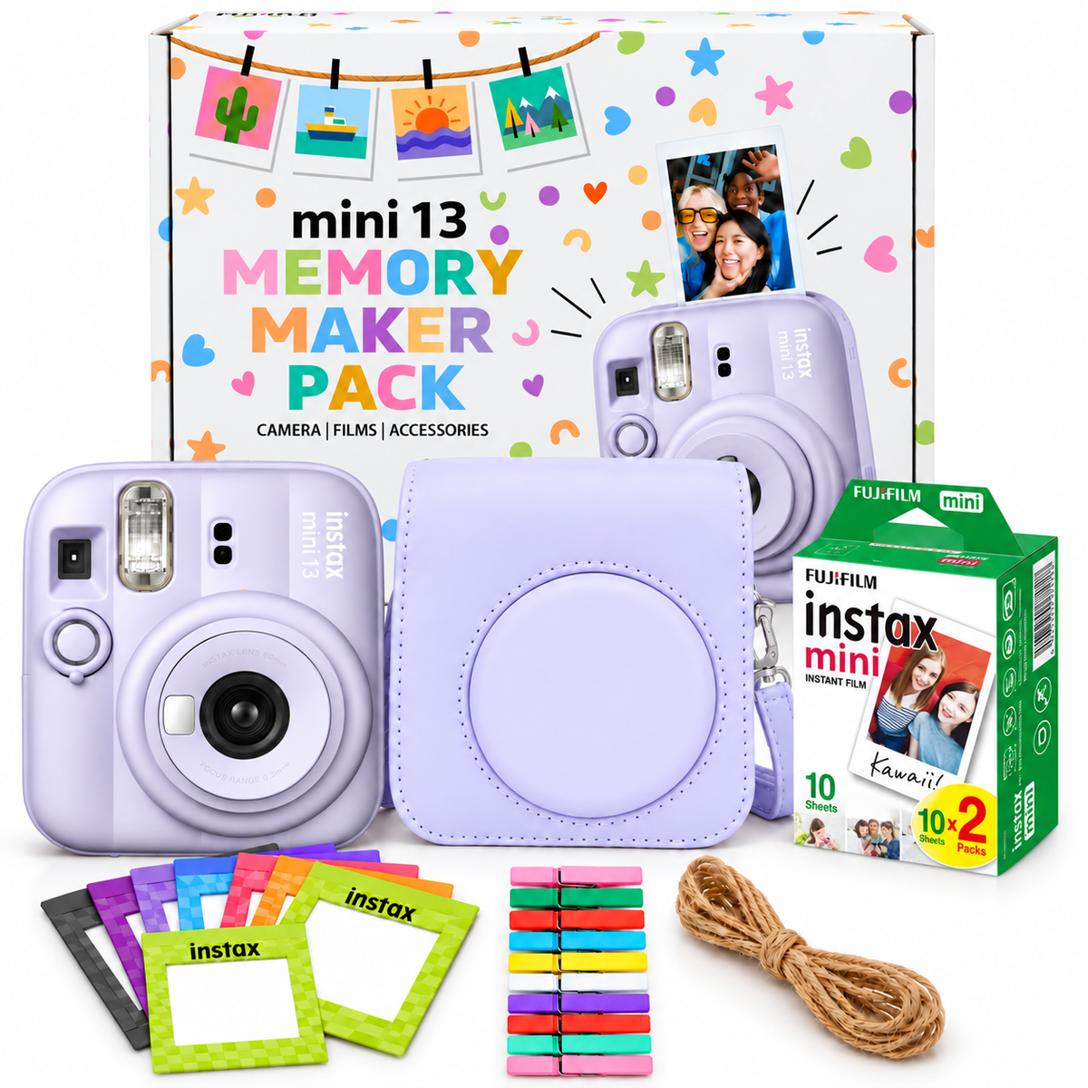 Fujifilm Instax Mini 13 Memory Maker Gift Pack – Instant Camera with 20 Films, Case & Photo Display Kit - Dreamy Purple