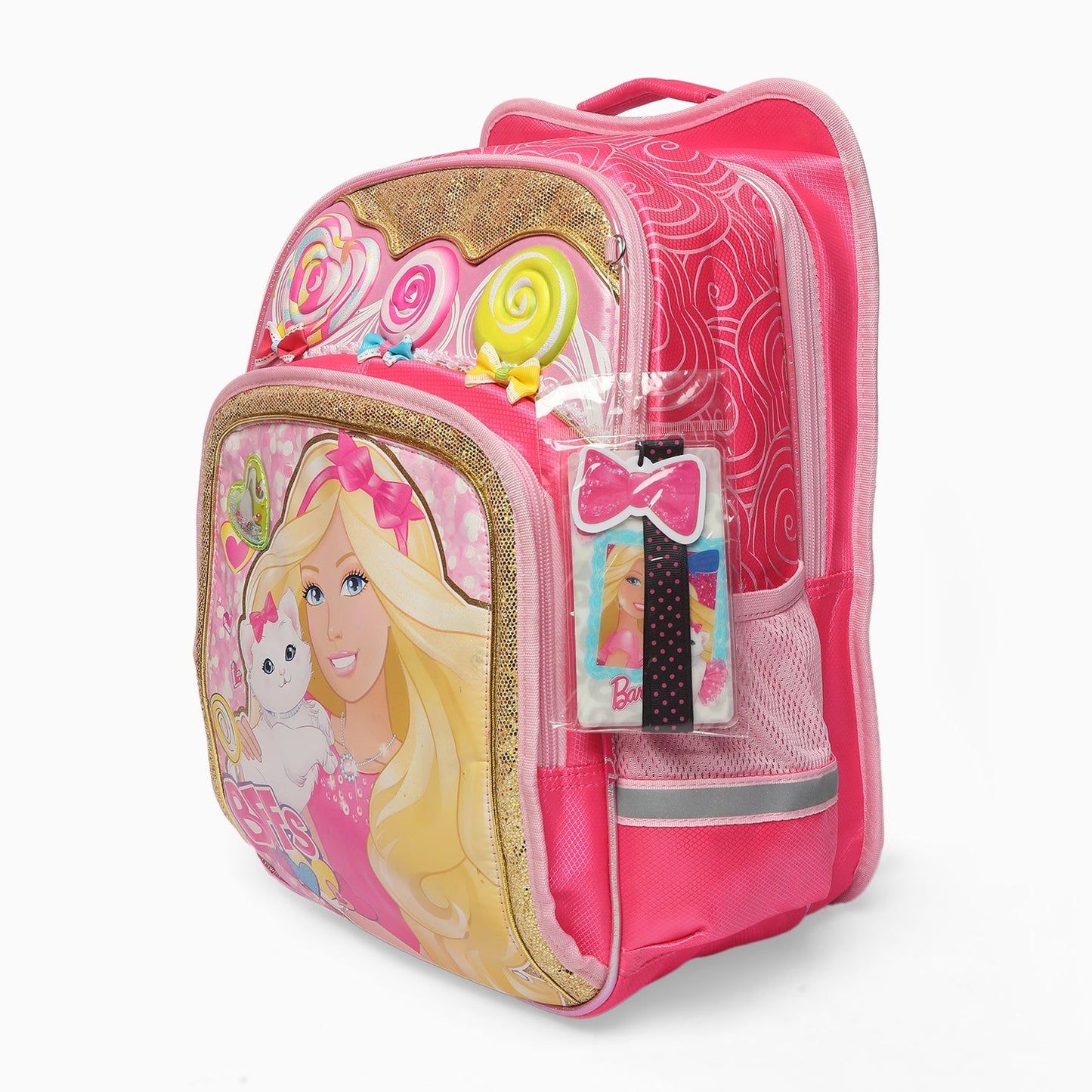 Barbie Girls School Backpack (40.5cm)| Pink Glitter Candy Theme School Bag with Multiple Compartments & Side Pockets