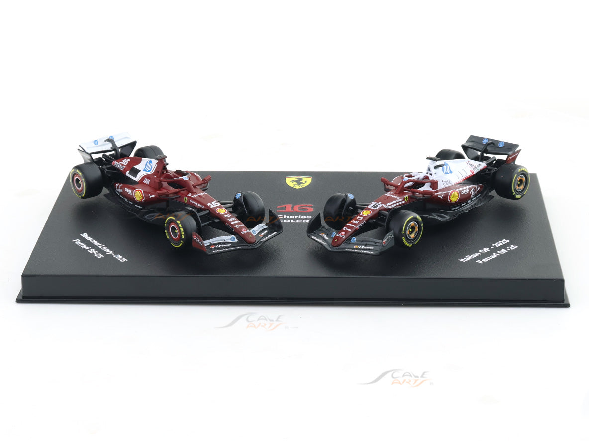 Bburago 1:64 Scale Ferrari SF-25 Charles Leclerc #16 Seasonal Livery & Italian GP 2025 Collectible F1 Die-Cast Model Set of 2