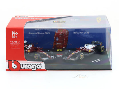 Bburago 1:64 Scale Ferrari SF-25 Charles Leclerc #16 Seasonal Livery & Italian GP 2025 Collectible F1 Die-Cast Model Set of 2