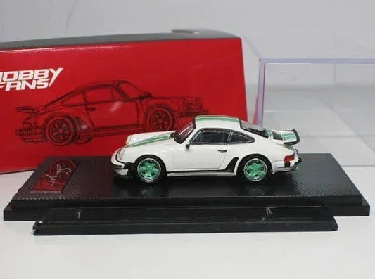 Hobby Fans 1/64 Scale Porsche 930 Singer Turbo Study White With Green Stripes Diecast Car Model - Jaiman Toys