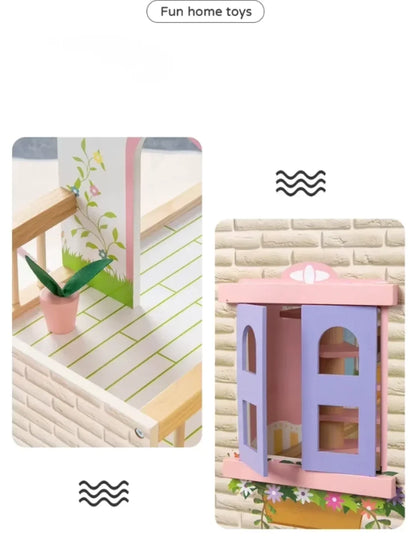 MDF 3-Floor Wooden Doll House Baby – Pretend Play Furniture Set for Kids, Educational Role Play Toy