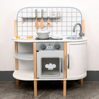 White Wooden Simulation DIY Kitchen Play Toys Pretend Cooking Role Play Dessert Toy for Kid