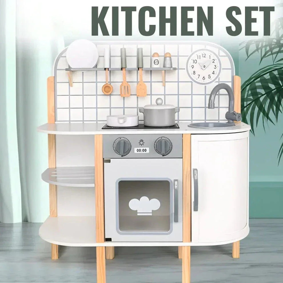 White Wooden Simulation DIY Kitchen Play Toys Pretend Cooking Role Play Dessert Toy for Kid