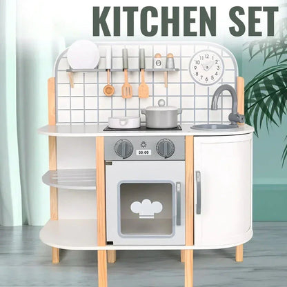 White Wooden Simulation DIY Kitchen Play Toys Pretend Cooking Role Play Dessert Toy for Kid