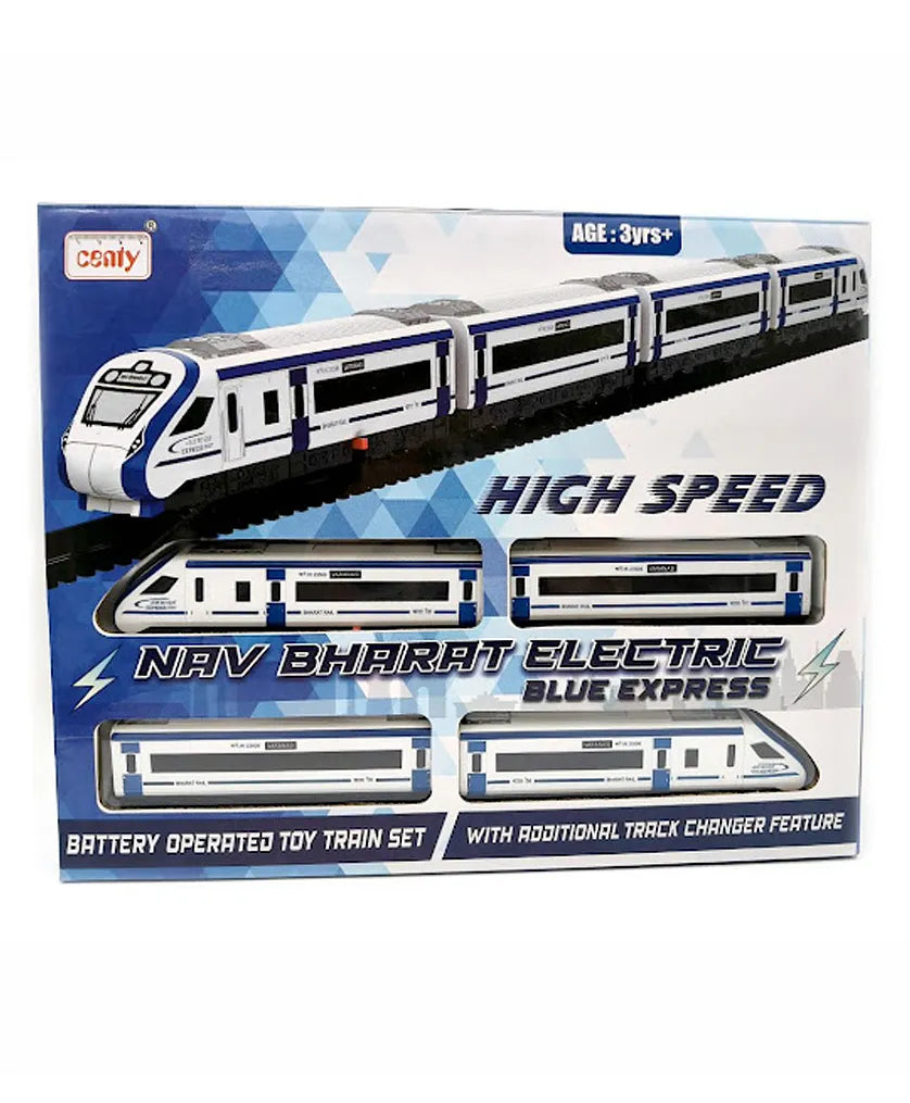 Centy Nav Bharat Electric Blue Express Battery Operated High Speed Toy Train Set with Track Changer – 3+ Years