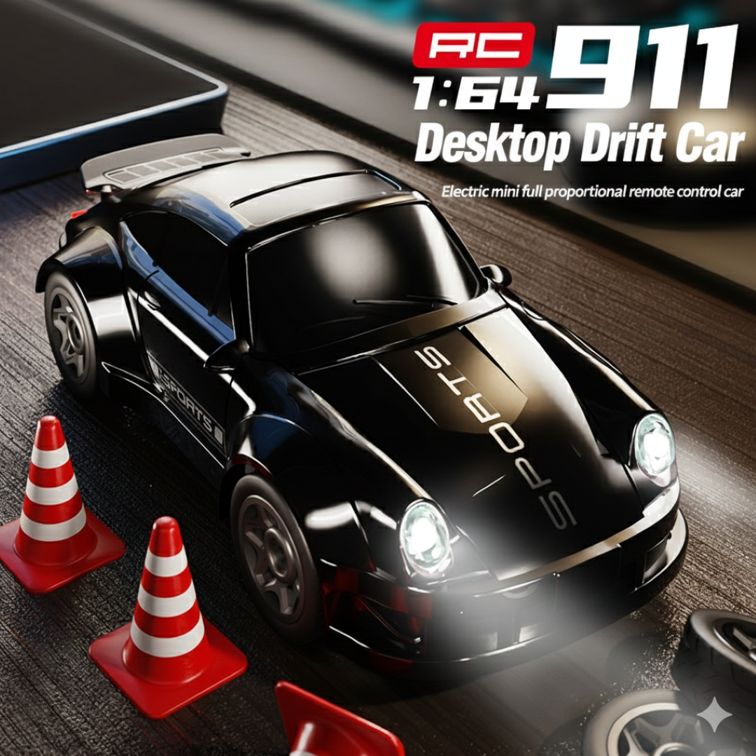 1:64 Scale 2.4GHz 4WD Drift RC Car with LED Lights | Mini High-Speed Racing Remote Control Car (Black)