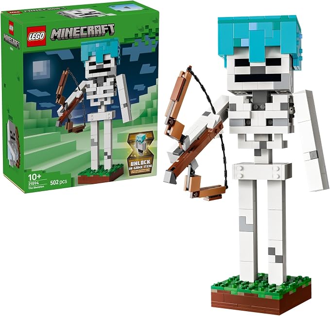 LEGO Minecraft The Skeleton 21594 Gaming Decor Building Toy, Model Kit, Gaming Merchandise for Boys and Girls Aged 10+, Minecraft Skeleton Figure Display Set for Kids, Gift for Gamers (502 Pieces)