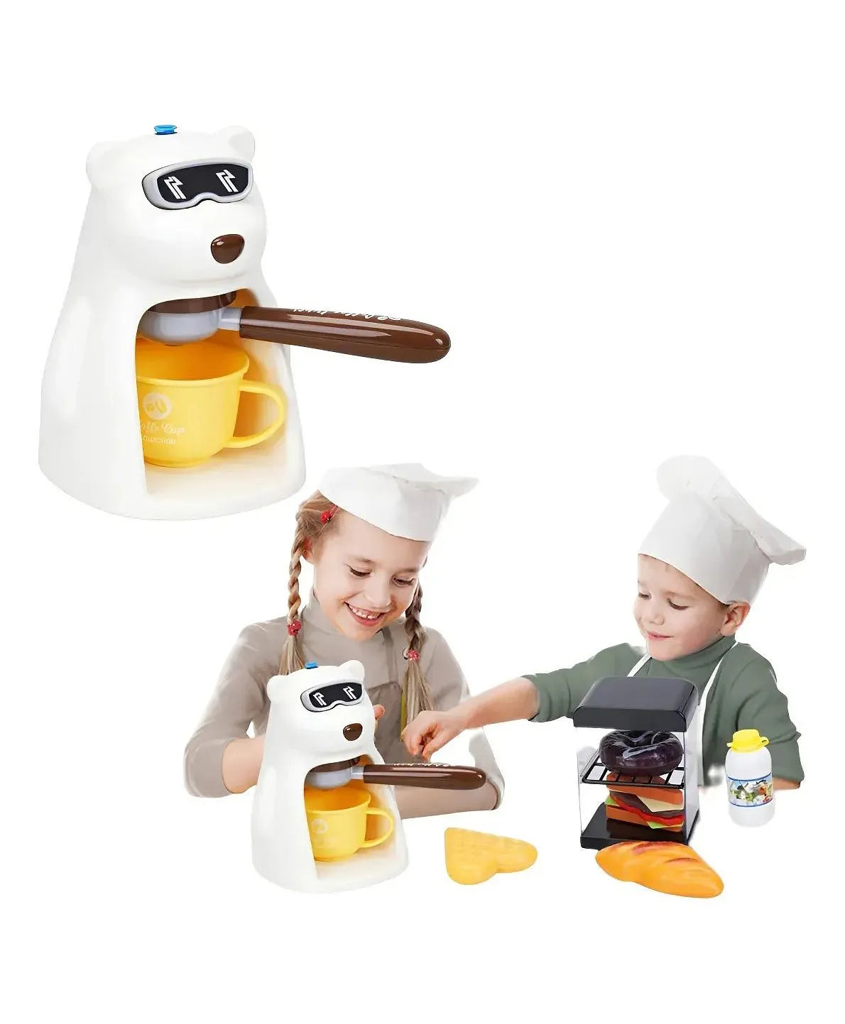 Five Star Bear Coffee Machine Playset – Kids Pretend Play Coffee Maker Set with Breakfast Accessories (3+)