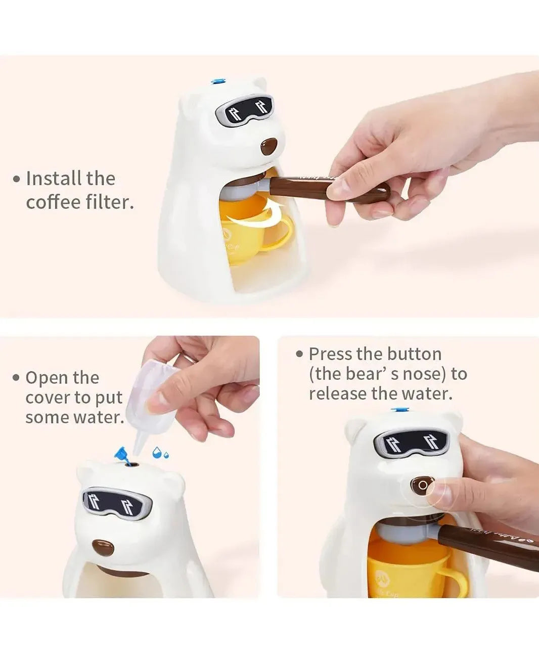 Five Star Bear Coffee Machine Playset – Kids Pretend Play Coffee Maker Set with Breakfast Accessories (3+)