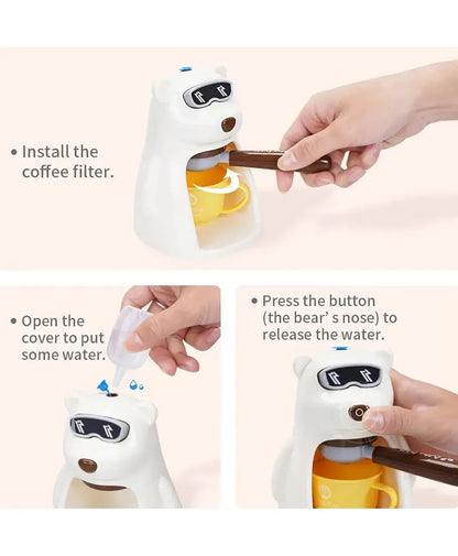 Five Star Bear Coffee Machine Playset – Kids Pretend Play Coffee Maker Set with Breakfast Accessories (3+)