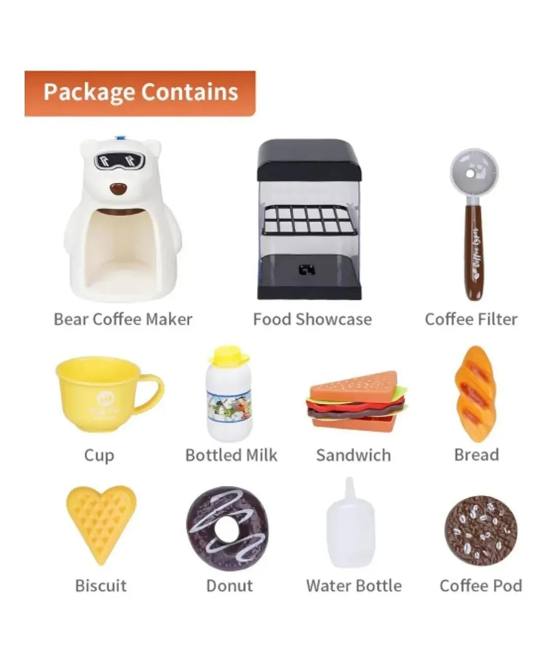 Five Star Bear Coffee Machine Playset – Kids Pretend Play Coffee Maker Set with Breakfast Accessories (3+)