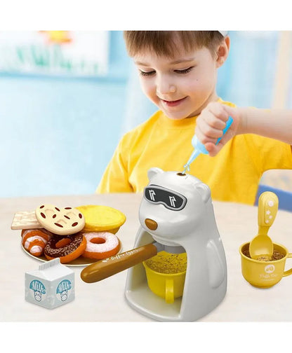 Five Star Bear Coffee Machine Playset – Kids Pretend Play Coffee Maker Set with Breakfast Accessories (3+)