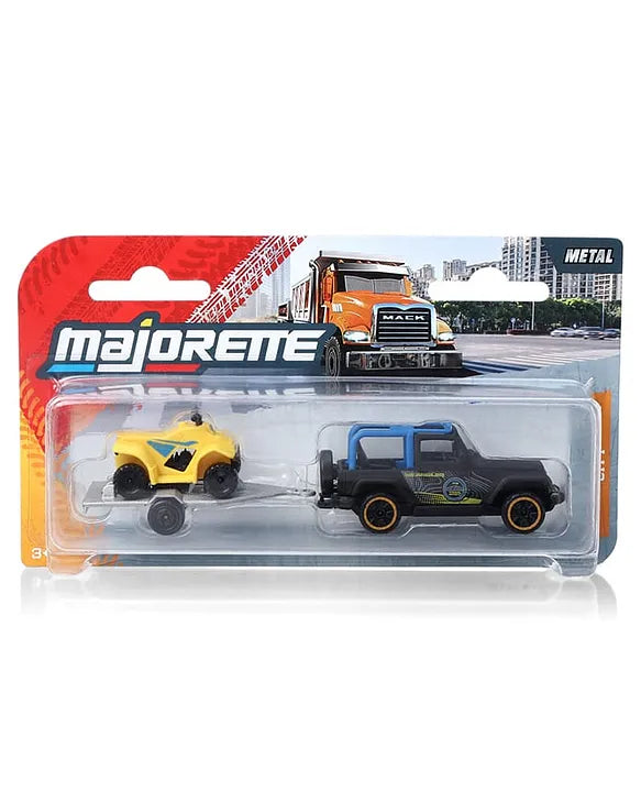 Majorette 1:64 Jeep Wrangler with ATV Trailer – Die-Cast Off-Road Vehicle Set