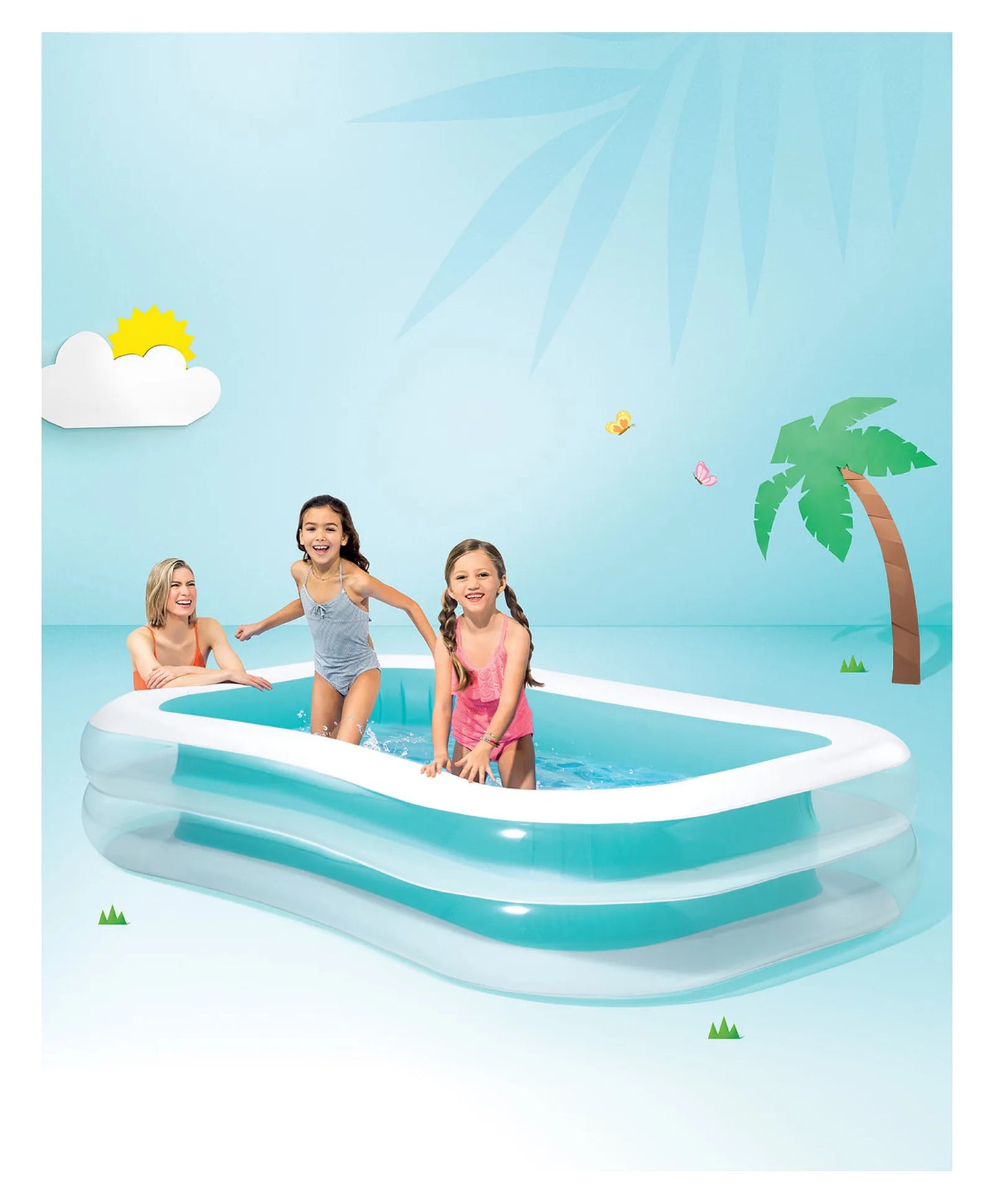 Intex 56483 Snapset Kids Swimming Pool – 8 ft × 18 in (244 × 46 cm) Ocean Theme Backyard Splash Pool for Children