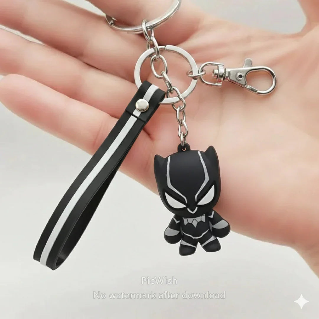 Black Panther 3D Keychain – Marvel Superhero Character with Strap & Metal Clasp