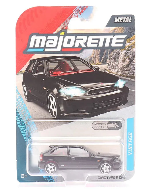 Majorette Honda Civic Type R EK9 Premium Die-Cast Metal Free-Wheel Collectible Model Car with Moving Parts for Kids and Car Collectors Ages 3+ – Black