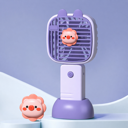 Portable Handheld Mini Fan with Stand – Cute Cartoon Personal Cooling Fan for Travel, Office & Outdoor Use (Pack of 1)