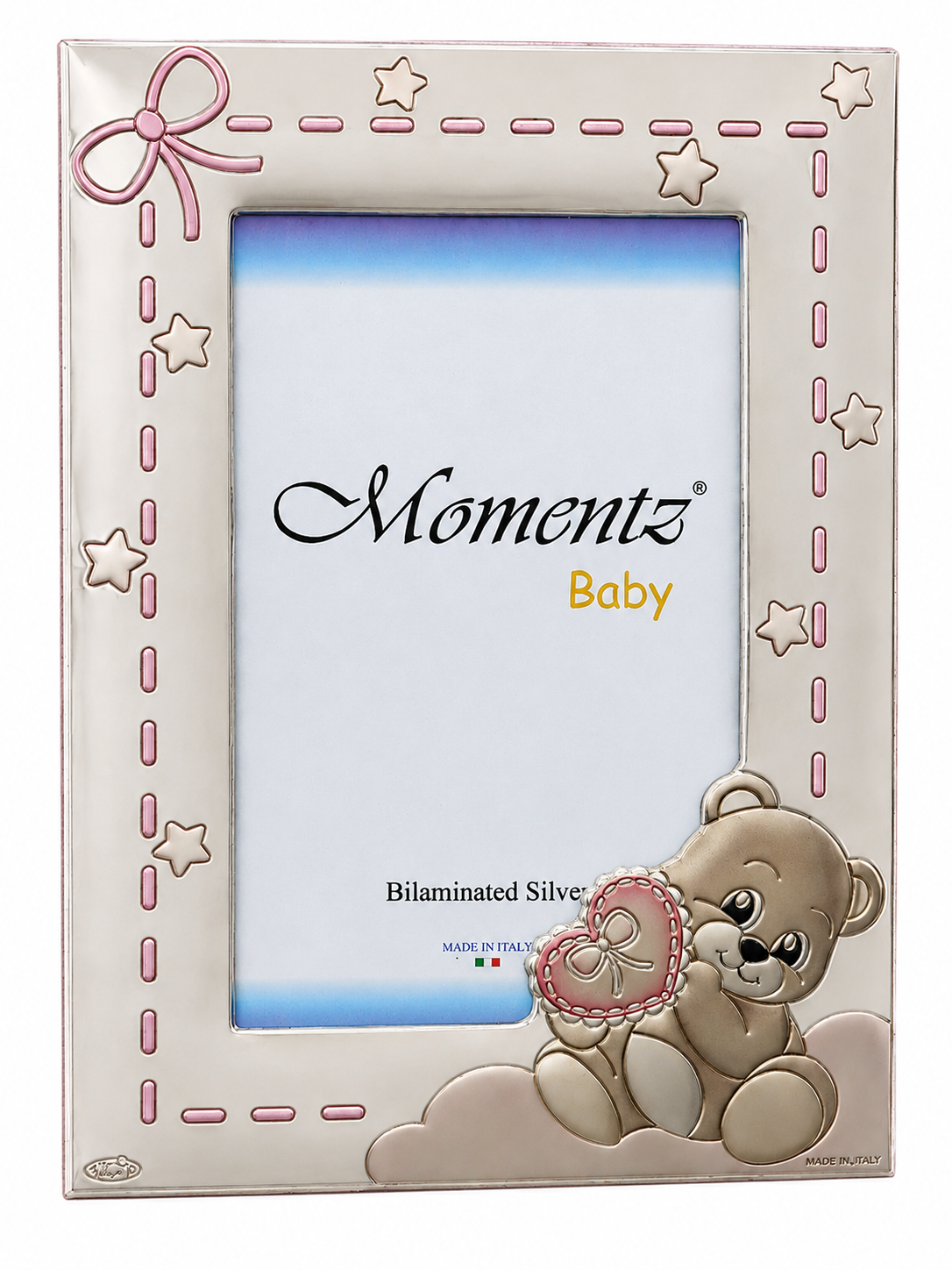 Momentz Baby Teddy Bear Silver Plated Photo Frame | Bilaminated Silver Baby Picture Frame for Nursery Décor & Baby Gifts