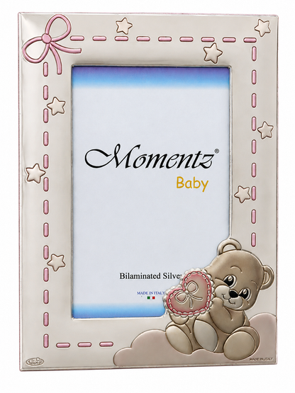 Momentz Baby Teddy Bear Silver Plated Photo Frame | Bilaminated Silver Baby Picture Frame for Nursery Décor & Baby Gifts