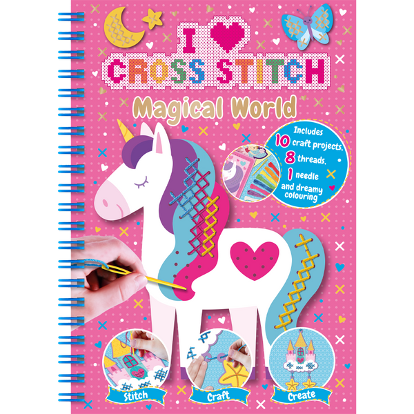 I Love Cross Stitch Craft Activity Book for Kids – DIY Stitching & Colouring Craft Kit (10 Projects)