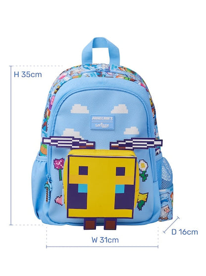 Smiggle x Minecraft Junior Character Backpack (Blue) | 14-Inch Kids School Bag with 3D Pixelated Bee Pocket & Minecraft Graphics