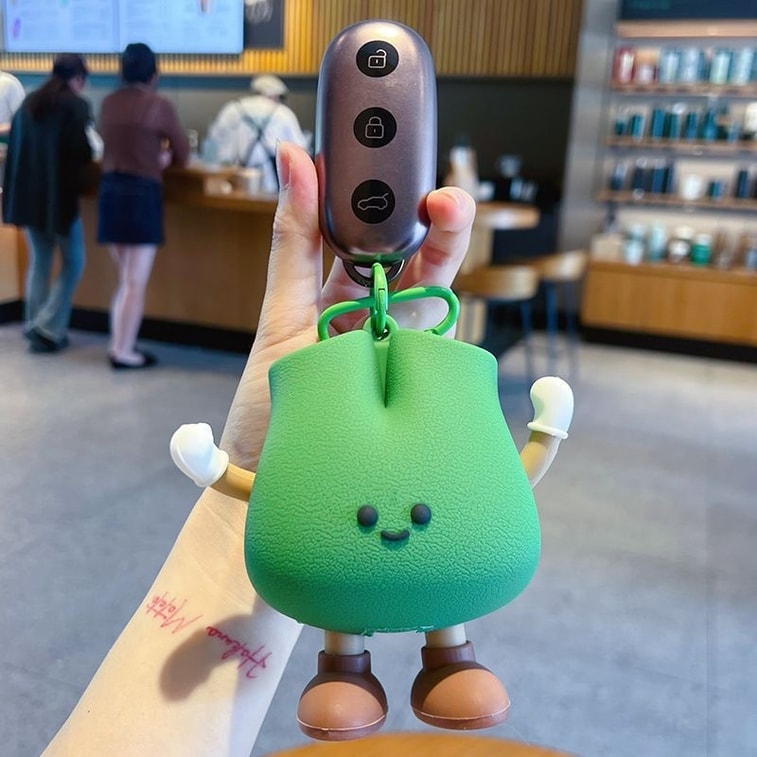 Cute Green Pear Silicone Mini Pouch Keychain | 3D Fruit Bag Charm with Zipper Storage for Coins, Earbuds, Keys & Small Accessories