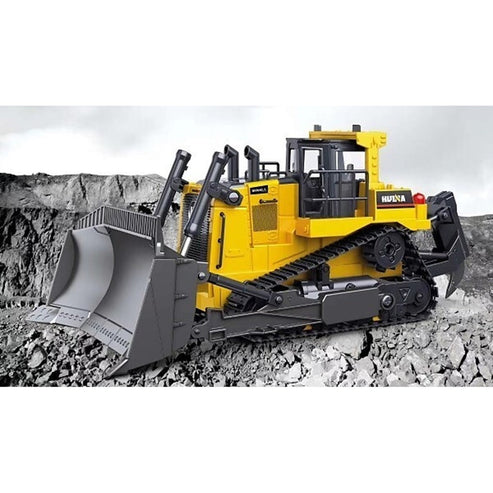 HUINA 1554 1:16 RC Bulldozer | 11CH 2.4GHz Semi-Alloy Crawler Dozer with Metal Blade, Rear Ripper, Lights & Sound