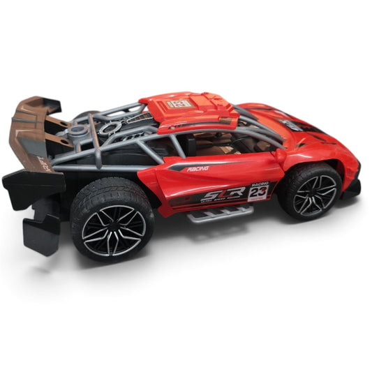 Joy Junction 1:18 Scale Raider 1971 High-Speed Remote Control Race Car with LED Lights, Spray Effect & Pistol-Grip Controller – Red