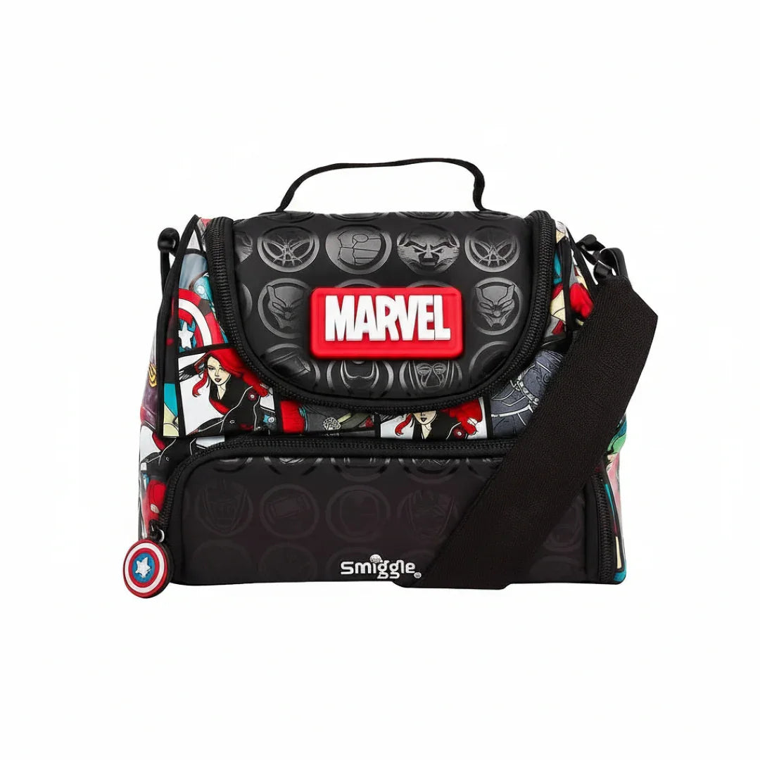 Smiggle Marvel Double Decker Lunch Bag – Insulated, BPA-Free, 2 Compartments, Silicone Marvel Logo