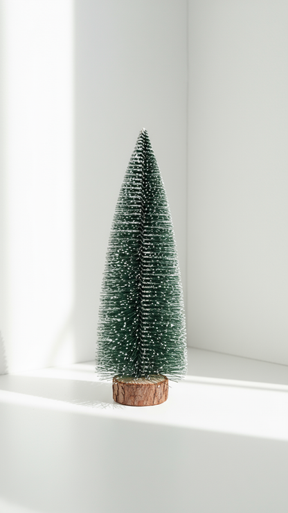 SWEN Jane Tabletop Christmas Tree – Pack | Frosted Mini Trees with Wooden Base for Home & Office Décor