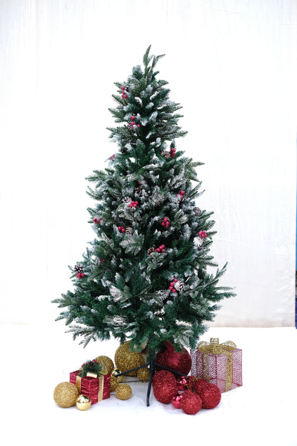 SWEN NORTHLIGHT flocked christmas tree pinecones and cherries