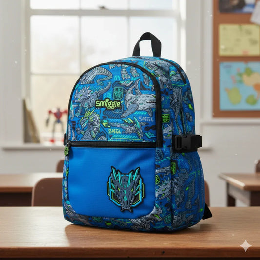 Smiggle Classic Dinosaur Backpack – 16-Inch Compartment | Multi-Pocket School Bag with Dual Bottle Holders