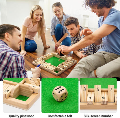 Simarr Wooden Shut the Box Dice Game – 4 Player Classic Number Board Game with Dice