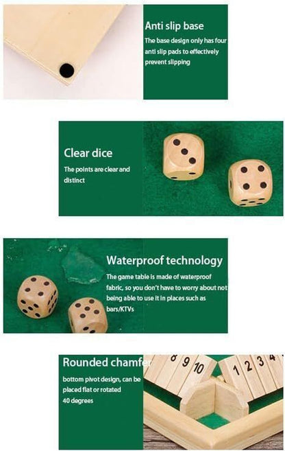 Simarr Wooden Shut the Box Dice Game – 4 Player Classic Number Board Game with Dice