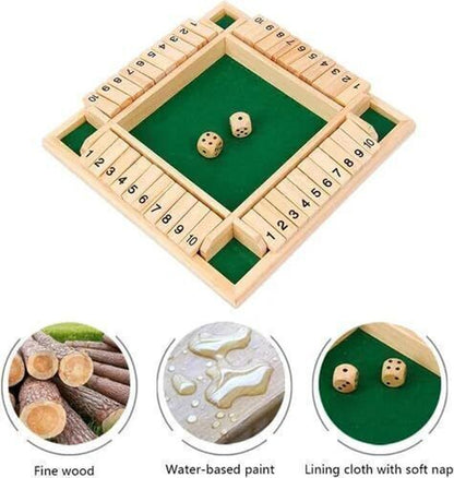 Simarr Wooden Shut the Box Dice Game – 4 Player Classic Number Board Game with Dice