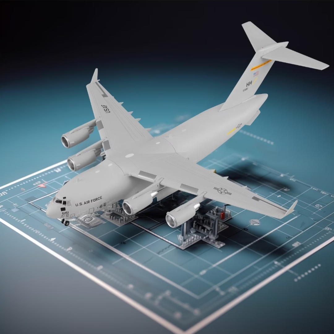 C-17 Globemaster III U.S. Air Force Military Transport Aircraft 1:200 Diecast Model with Display Stand