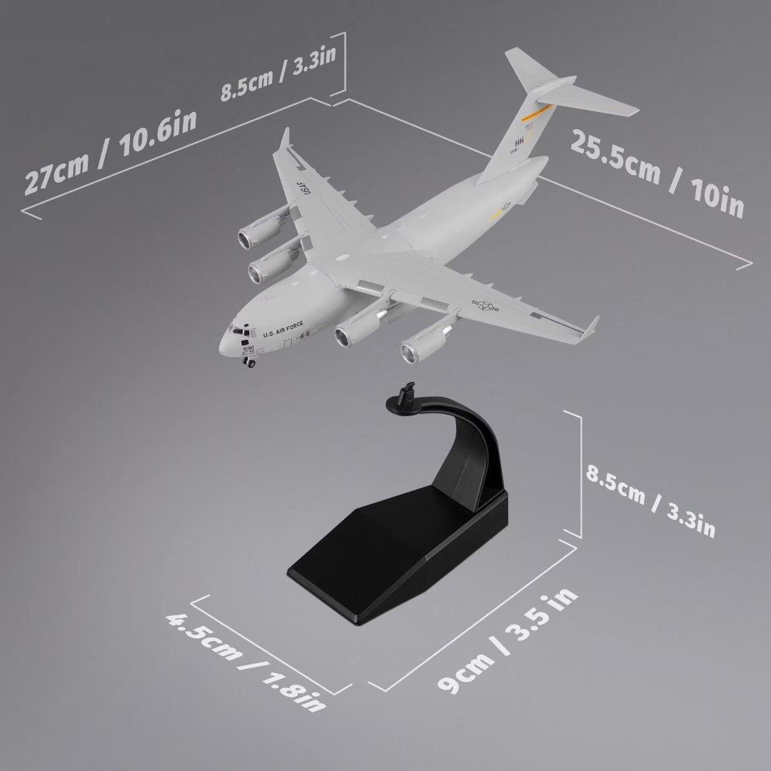 C-17 Globemaster III U.S. Air Force Military Transport Aircraft 1:200 Diecast Model with Display Stand