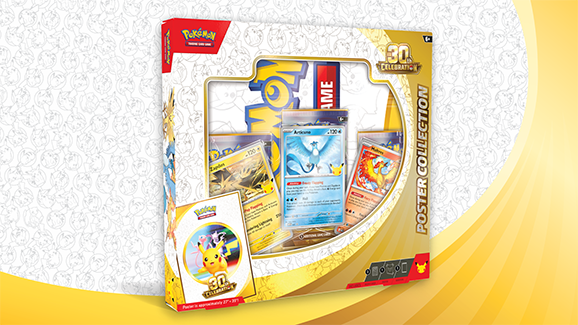 Pokemon TCG 30th Celebration Poster Collection – Articuno, Zapdos & Moltres | 3 Foil Promo Cards + 3 Booster Packs + Double-Sided Poster
