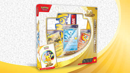 Pokemon TCG 30th Celebration Poster Collection – Articuno, Zapdos & Moltres | 3 Foil Promo Cards + 3 Booster Packs + Double-Sided Poster
