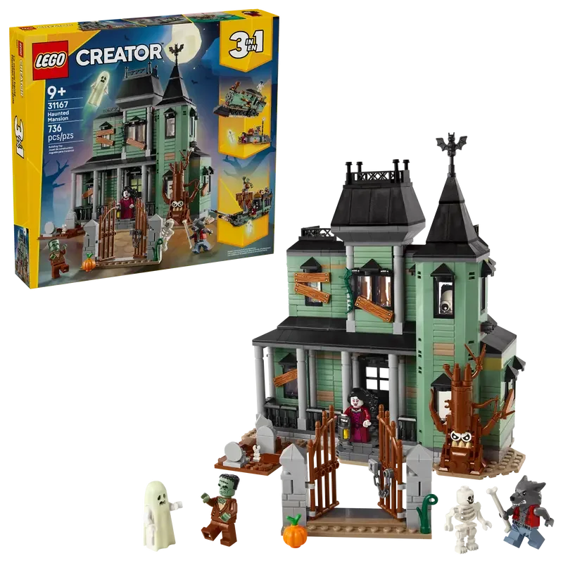 LEGO 31167 Creator 3-in-1 Haunted Mansion  Spooky House, Ghost Ship & Train Builds, 736 Pieces, Ages 9+ - Jaiman Toys
