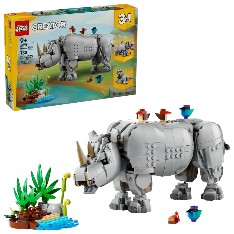 LEGO 31171 Creator 3-in-1 Majestic Rhino  Build Rhino, Giraffe or Warthog, 780 Pieces - Jaiman Toys