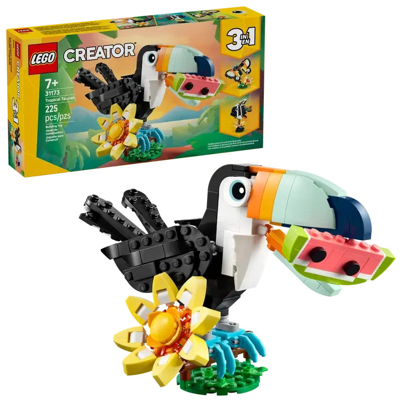 LEGO 31173 Creator 3-in-1 Tropical Toucan  Wild Animals Buildable Toucan, Butterfly & Fish, 225 Pieces - Jaiman Toys