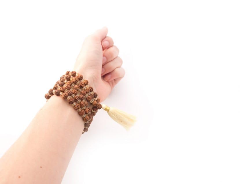 Maha Mala Citrine & Rudraksha 108 Beads Manifestation Mala – 6mm Rudraksha + 3.5mm Citrine | Handmade in India