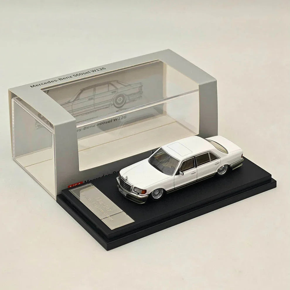 MERCEDES BENZ 560SEL W126 White 1/64 Diecast Car 6Gen Low-Rise Edition MODEL BY MASTER - Jaiman Toys